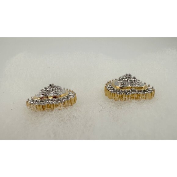 Two Tone Diamond Heart Stud Earrings in Sterling with 14 kt Gold Overlay - Picture 11 of 15